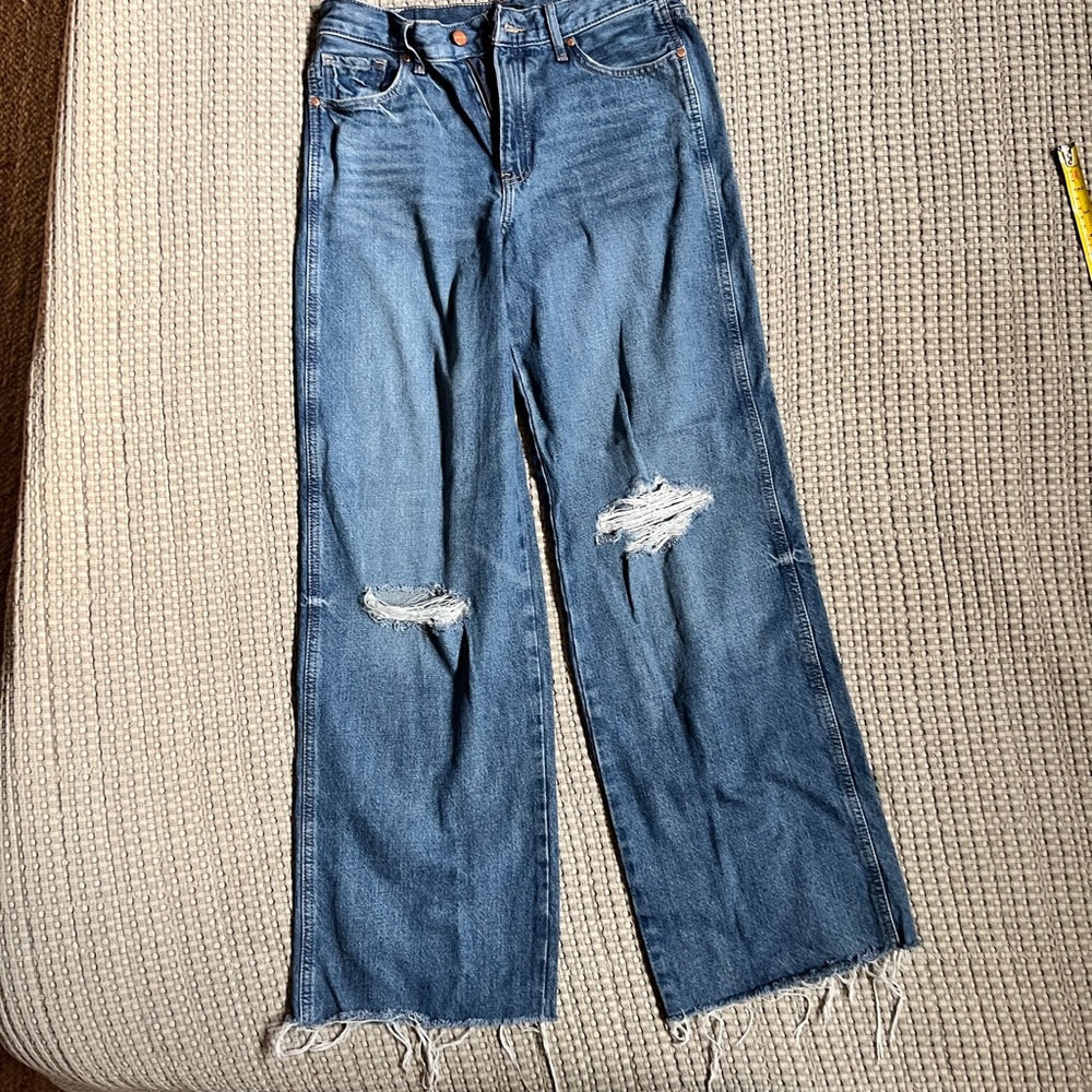 Express Flare/ Wide Leg  100% Cotton Jeans with Distressed Accents